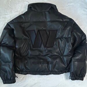 Women's Black Washington Commanders Faux Leather Puffer Jacket by Off Season